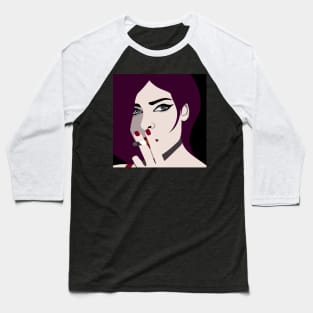 Pretty Punk Girl with Cig Smokey Eyes Red Lips Baseball T-Shirt